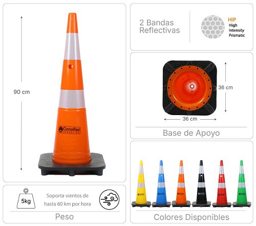 Conos viales 1200 SemiFlexible Conoflex 90 cm detalles