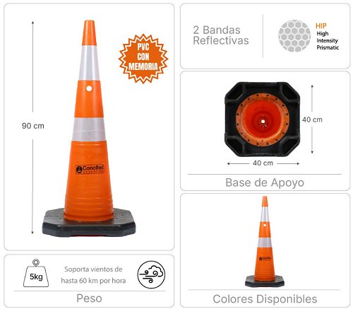 Conos viales 1200 Flexible Conoflex 90 cm detalle