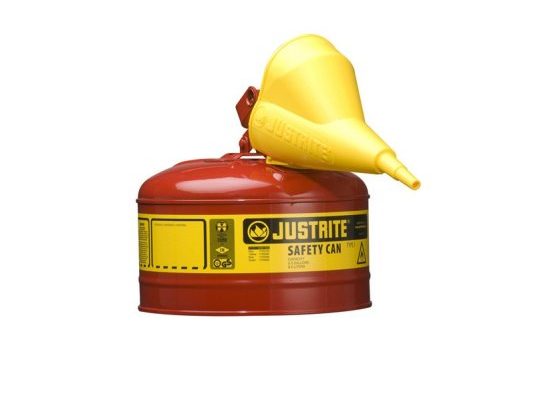 Bidones para inflamables Justrite 7125110 (ex 10552/10702) metálicos Tipo I - Con embudo - Cap. 9,5 lts.