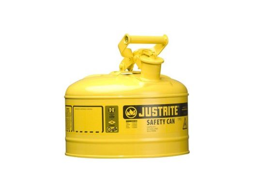 Bidones para inflamables Justrite 7125200 (ex 10551/10711) metálicos Tipo I - Cap. 9,5 lts - Color amarillo para Gas oil