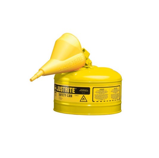 Bidón 7125210 9,5 lt Tipo I para inflamables Justrite metálicos - Con embudo - Cap. 9,5 lts - Color amarillo para Gas oil