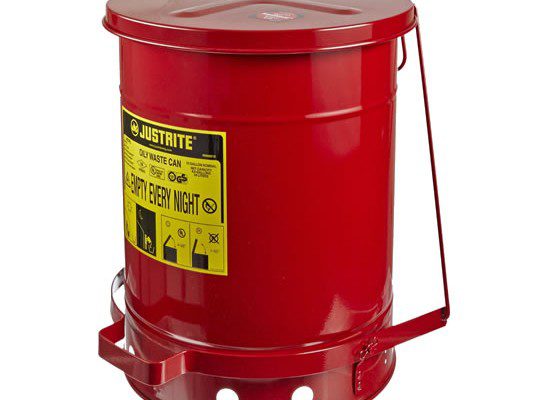 Tanques para desechos aceitosos Justrite 9308 SoundGuard™ - Apertura a pedal - 38 litros - Color rojo