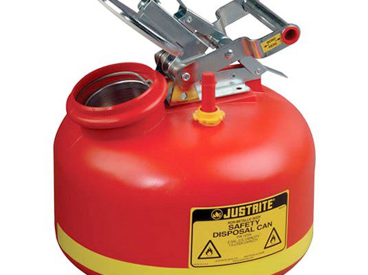 Bidones plásticos para ácidos Justrite 14265 (ex 14724) de boca ancha con indicador de nivel y accesorios de acero inoxidable - 8 lts.