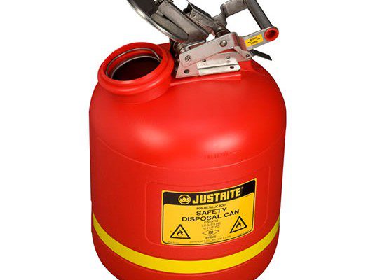 Bidones plásticos para ácidos Justrite 14765 de boca ancha con accesorios de acero inoxidable - 19 lts.