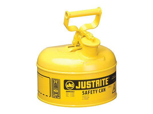 Bidones para inflamables Justrite 7110200 (ex 10211/10311) metalicos Tipo I - Cap. 4 lts - Color amarillo para Gas oil