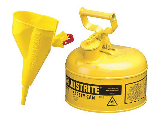 Bidones para inflamables Justrite 7110210 metalicos Tipo I - Con embudo - Cap. 4 lts - Color amarillo para Gas oil