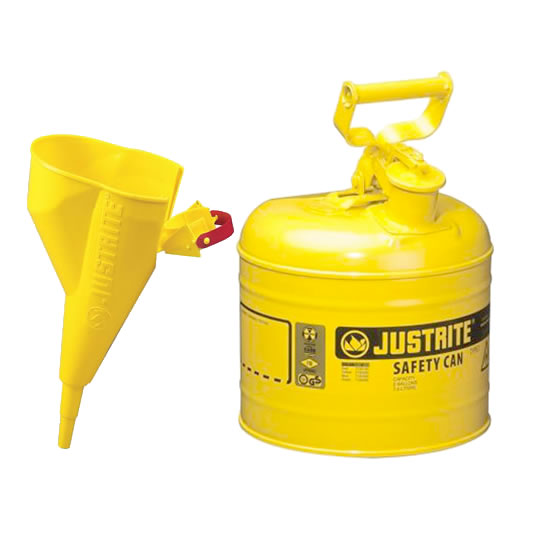 Bidón 7120210 7,5 lt Tipo I para inflamables Justrite metálicos - Con embudo - Cap. 7,5 lts - Color amarillo para Gas oil
