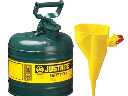Bidones para inflamables Justrite 7120410 metálicos Tipo I - Con embudo - Cap. 7,5 lts - Color verde para Aceite