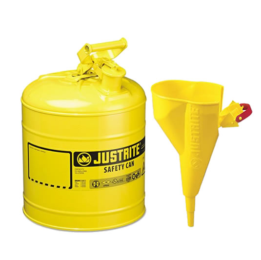 Bidón 7125210 9,5 lt Tipo I para inflamables Justrite metálicos - Con embudo - Cap. 9,5 lts - Color amarillo para Gas oil