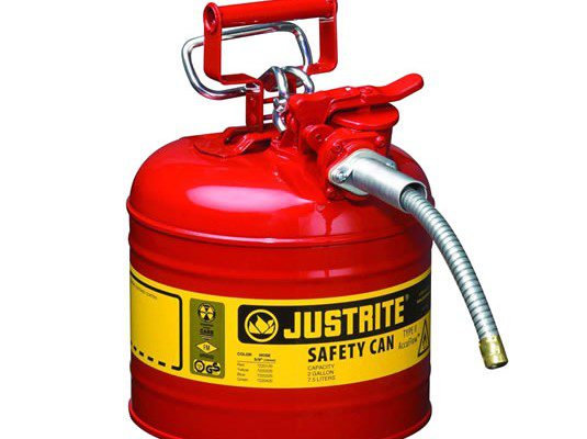 Bidones para inflamables Justrite 7220120 (ex 10527) metálicos de dos bocas y manguera Tipo II Accuflow™ - 7,5 lts - Color rojo