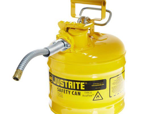 Bidones para inflamables Justrite 7220220 (ex 10468Y/10568Y/10526) metálicos de dos bocas Tipo II Accuflow™ - 7,5 lts - Color amarillo para Gas oil