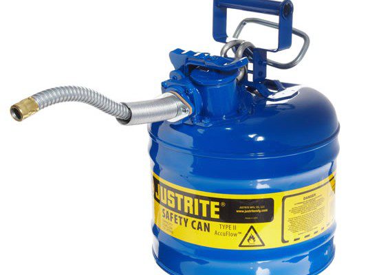 Bidones para inflamables Justrite 7220320 (ex 10468B/10568B/10527B) metálicos de dos bocas Tipo II AccuFlow™ - 7,5 lts - Color Azul para Querosén
