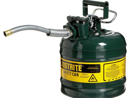 Bidones para inflamables Justrite 7220420 (ex 10468E/10568E/10527E) metálicos de dos bocas Tipo II AccuFlow™ - 7,5 lts - Color verde para Aceite