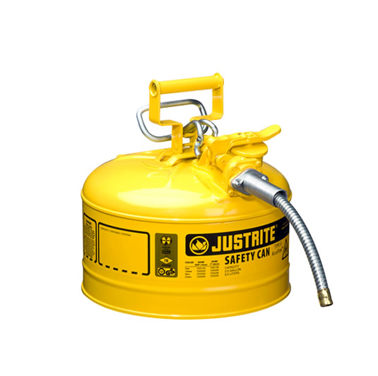 Bidón 7225220 9,5 lt Tipo II para inflamables Justrite (Ex 10668Y/10768Y/10729) metálicos de dos bocas y manguera 16mm AccuFlow™ - 9,5 litros - Color amarillo para Gas oil