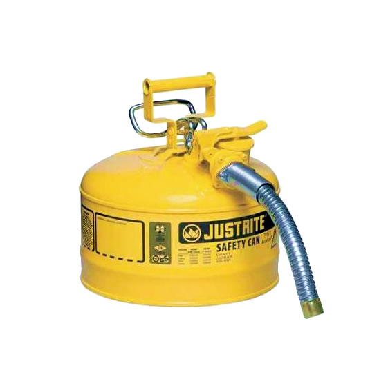 Bidón 7225230 9,5 lt Tipo II para inflamables Justrite (Ex 10667Y/10767Y/10732) metálicos de dos bocas y manguera 25mm AccuFlow™ - 9,5 litros - Color amarillo para Gas oil