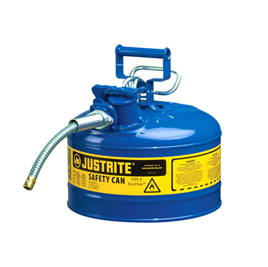 Bidón 7225320 9,5 lt Tipo II para inflamables Justrite (Ex 10668B/10768B/10728B) metálicos de dos bocas y manguera 16mm AccuFlow™ - 9,5 litros - Color azul para Querosén