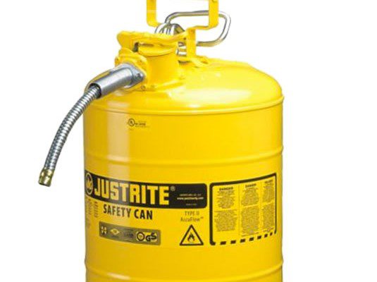 Bidones para inflamables Justrite 7250220 (Ex 10868Y/10829) de dos bocas y manguera Tipo II AccuFlow™ - 19 lts - Color amarillo para Gas Oil