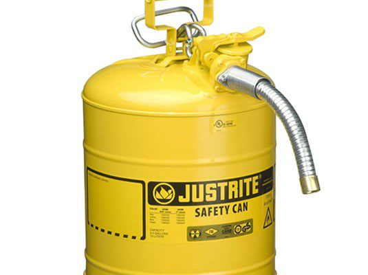 Bidones para inflamables Justrite 7250230 (Ex 10867Y/10832) de dos bocas y manguera Tipo II AccuFlow™ - 19 lts - Color amarillo para Gas Oil