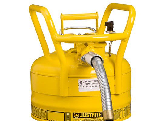 Bidones para inflamables Justrite 7325230 D.O.T. Tipo II con manguera - 9 litros - Color amarillo