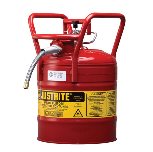 Bidón 7350110 19 lt Tipo II DOT para inflamables Justrite con manguera - 19 litros - Color rojo