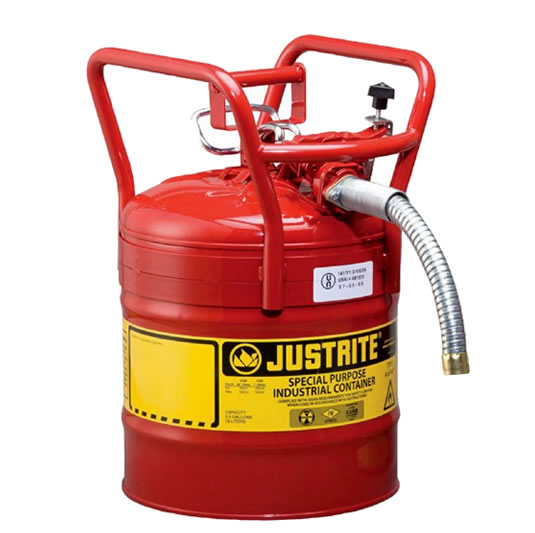 Bidón 7350130 19 lt Tipo II DOT para inflamables Justrite (Ex 10840) con manguera - 19 litros - Color rojo