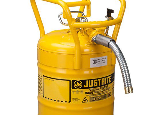 Bidones para inflamables Justrite 7350230 D.O.T. Tipo II con manguera - 19 litros - Color amarillo