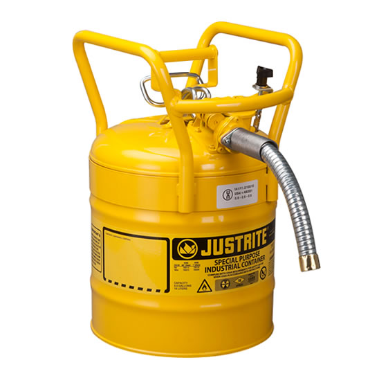 Bidón 7350230 19 lt Tipo II DOT para inflamables Justrite con manguera - 19 litros - Color amarillo