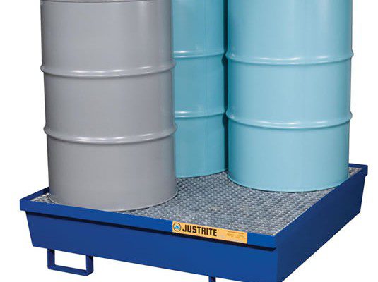 Pallets antiderrames Justrite 28614 de acero para 4 tambores - Color azul