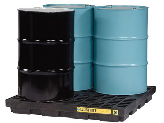 Centros de acumulación Justrite 28657 (Ex 28923) EcoPolyBlend™ para 4 tambores - Color negro