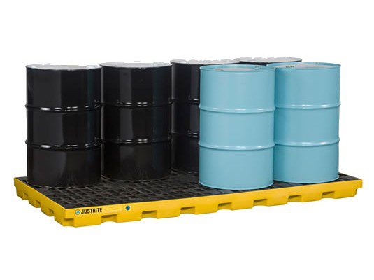 Centros de acumulación Justrite 28660 (Ex AK28905) EcoPolyBlend™ para 8 tambores - Color amarillo