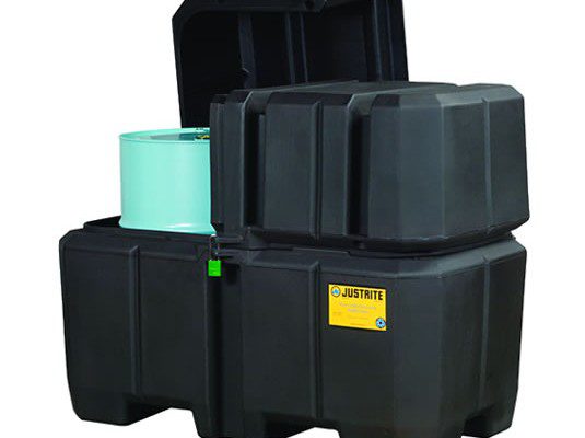 Centros colectores Justrite 28683 (ex 28250) EcoPolyBlend™ con tapa - Para 2 tambores - Color negro