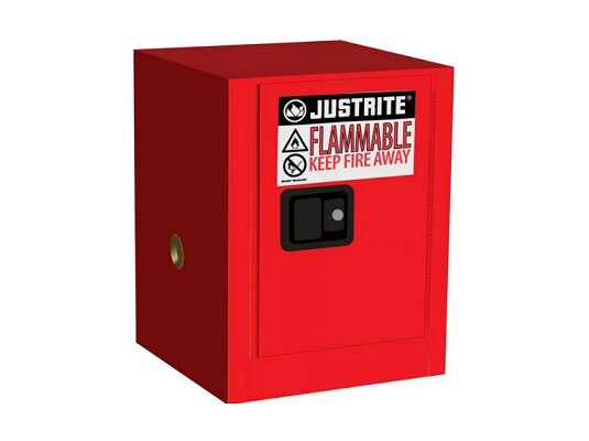 GABINETES 890401 IGNIFUGOS JUSTRITE BAJOMESADA 4 Galones Rojos Puerta Manual