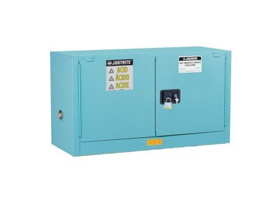 GABINETES IGNIFUGOS PARA CORROSIVOS JUSTRITE 8917222 ChemCor® - PIGGYBACK - AZULES - 12 GALONES - PUERTAS AUTOMATICAS