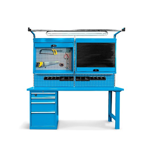 Ver Banco de trabajo con portaherramientas cajones y luz Banco de trabajo con portaherramientas cajones y luz