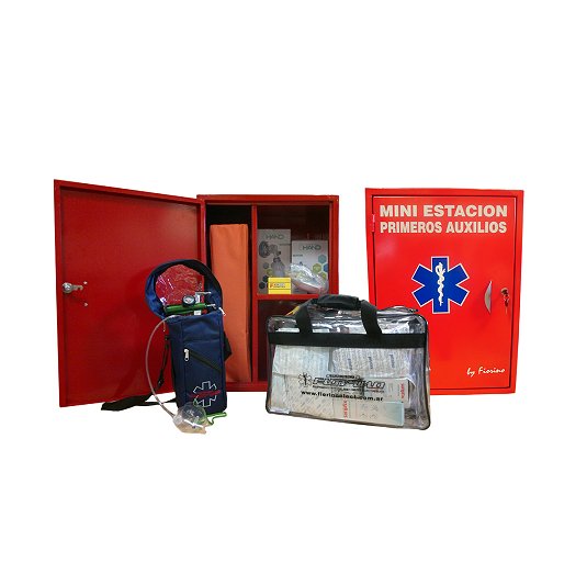 Mini estación 1ros auxilios y paro primeros auxilios con gabinete