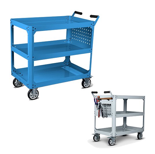 Carro metalico con 3 planos de acero 4 ruedas