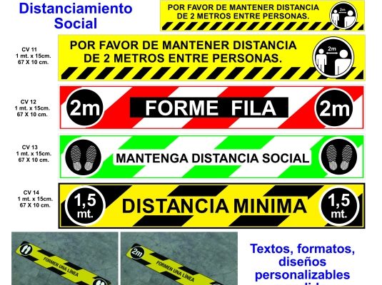 Fajas demarcatorias autoadhesivas para pisos -  Distanciamiento social