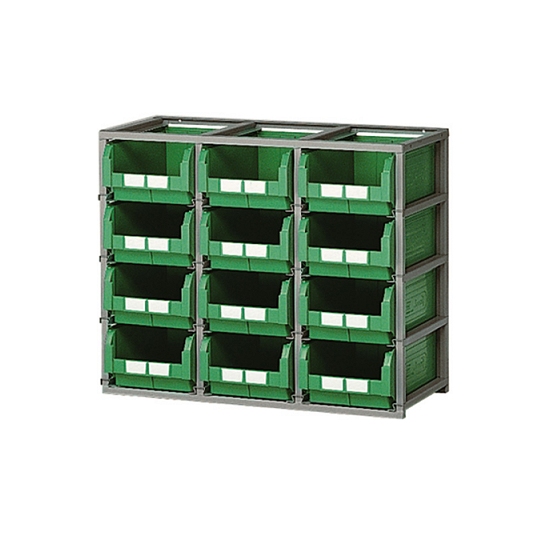 Estanterías modulares metálicas con gavetas contenedoras