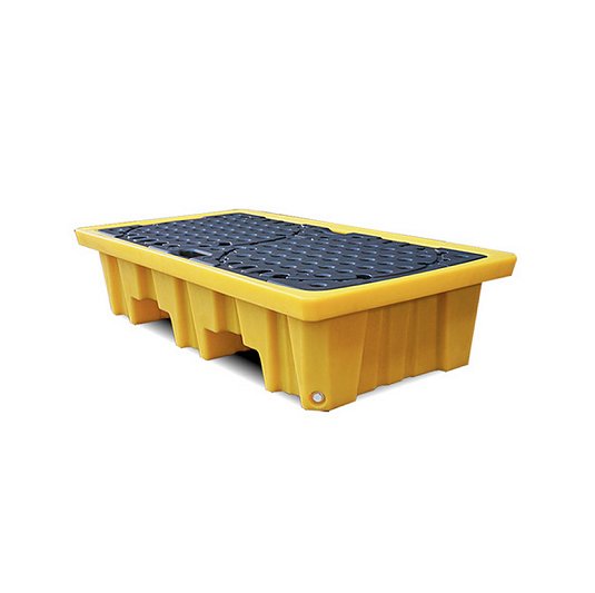 Pallets plásticos 2 tambores contención antiderrame
