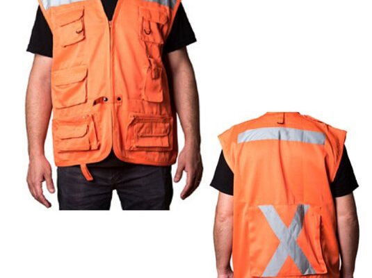 Chalecos naranja con reflectivos múltiples bolsillos