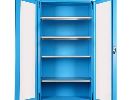 Armarios metálicos 2 mt 4 estantes con 2 puertas de policarbonato transparentes