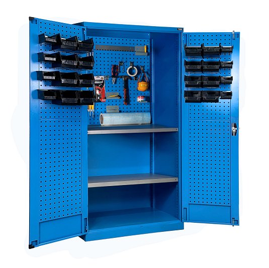 Armarios metálicos 2 mt 2 estantes paneles perforados gavetas